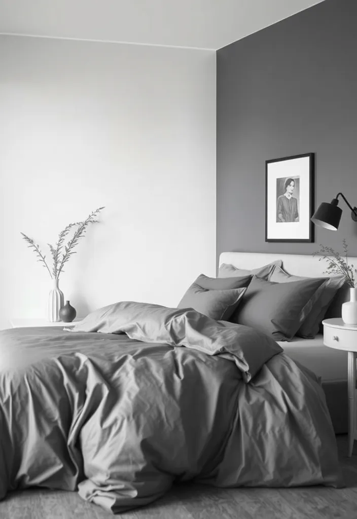 20 Minimalist Bedroom Ideas for a Cozy Atmosphere (You Won't Want to Leave!) - 10. Monochrome Scheme