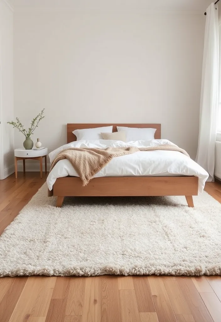 20 Minimalist Bedroom Ideas for a Cozy Atmosphere (You Won't Want to Leave!) - 15. Statement Rugs