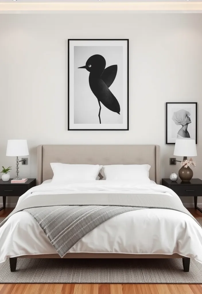 20 Minimalist Bedroom Ideas for a Cozy Atmosphere (You Won't Want to Leave!) - 5. Minimalist Artwork