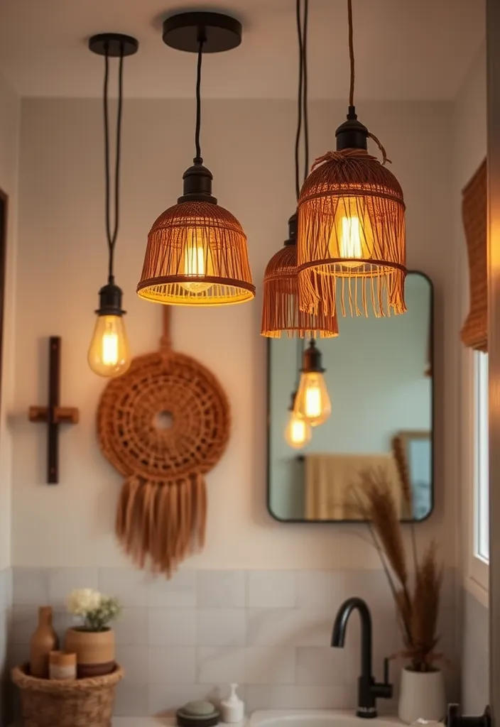 21 Boho Bathroom Ideas for a Stylish Refresh That'll Transform Your Space! - 10. Unique Lighting Fixtures