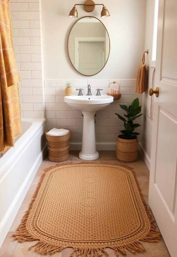 21 Boho Bathroom Ideas for a Stylish Refresh That'll Transform Your Space! - 5. Woven Rugs