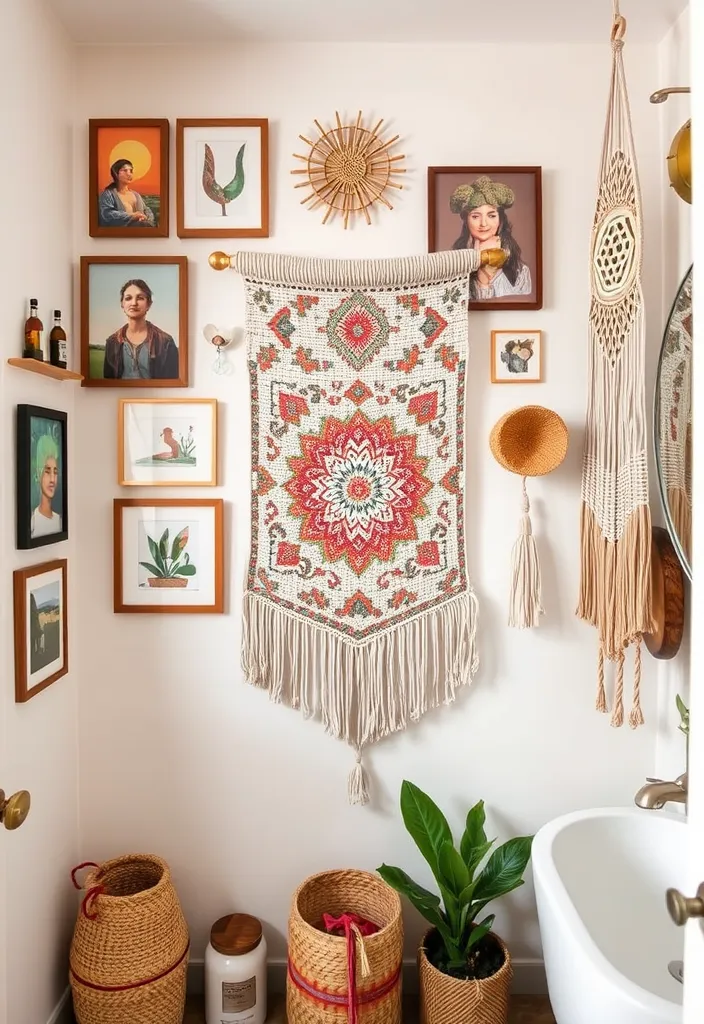 21 Boho Bathroom Ideas for a Stylish Refresh That'll Transform Your Space! - 6. Artistic Wall Decor