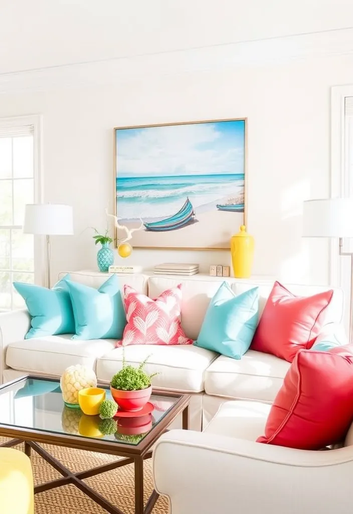 21 Coastal Living Room Inspirations to Bring the Beach to Your Home (Wait Until You See #12!) - 18. Colorful Accents