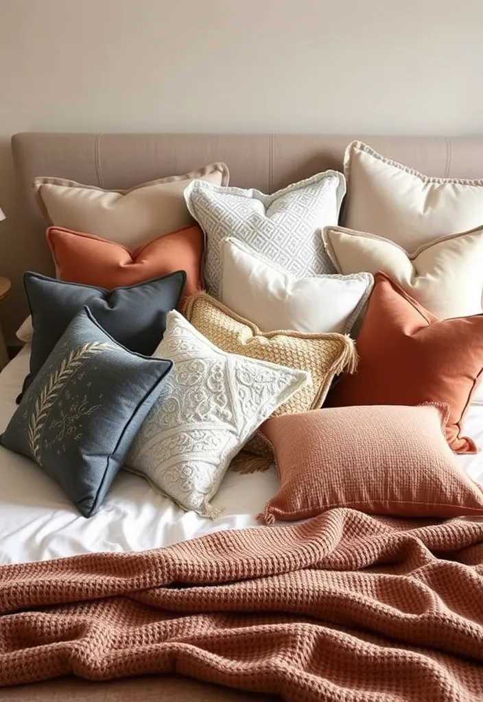 21 Cozy Bedroom Ideas for a Snug Retreat You Won't Want to Leave! - 10. Use a Variety of Pillows