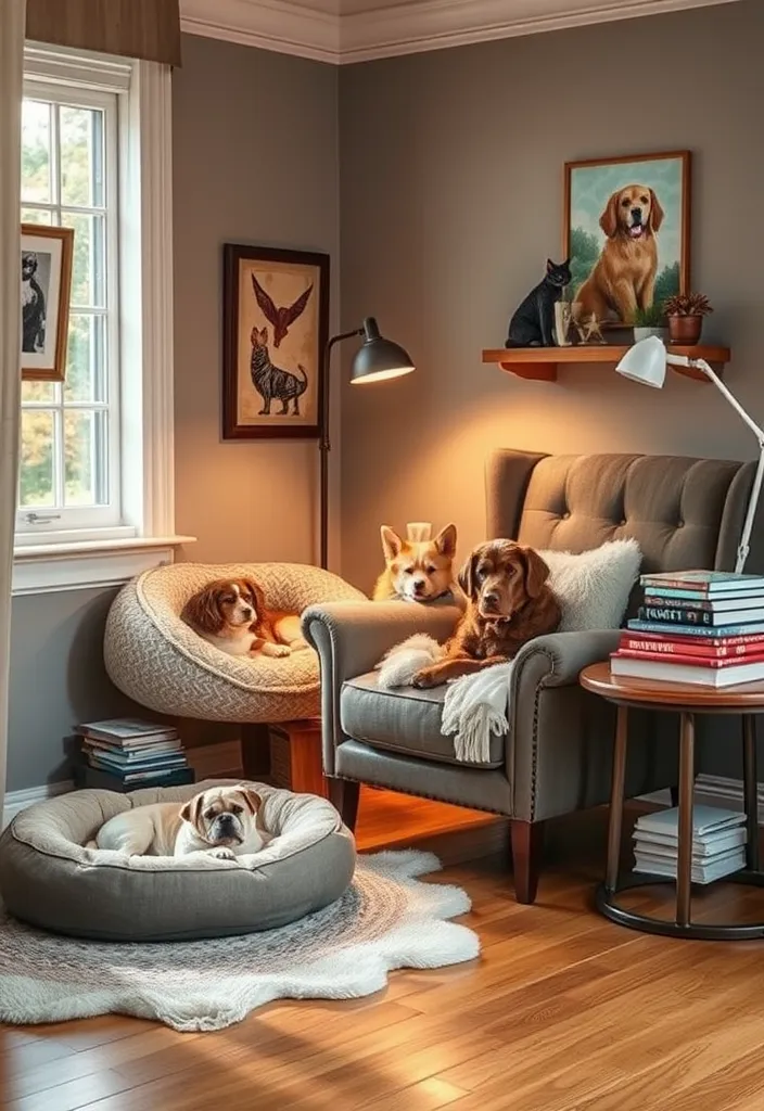 21 Cozy Reading Nook Ideas That Will Transform Your Home into a Relaxation Haven! - 21. Cozy Pet-Friendly Nook