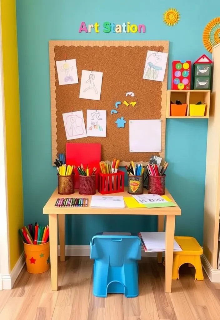 21 Creative Kids Play Corner Ideas for Your Living Room That'll Inspire Hours of Fun! - 2. Art Station Extravaganza