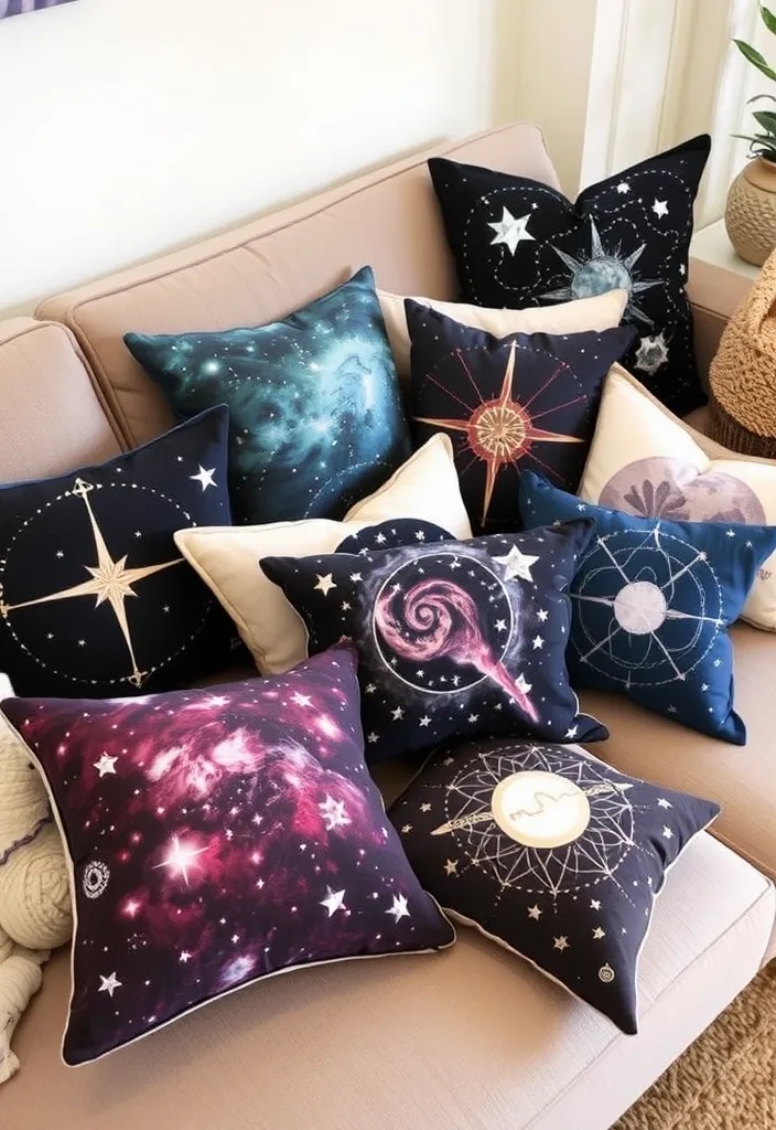 21 Enchanting Witchy Decor Ideas for Your Home - 16. Celestial Pillows