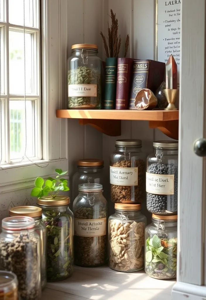 21 Enchanting Witchy Decor Ideas for Your Home - 4. Herbal Apothecary Corner