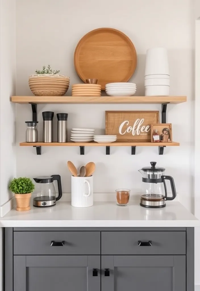 21 Farmhouse Coffee Bar Ideas That'll Bring Rustic Charm to Your Home! - 19. Minimalist Farmhouse Coffee Bar