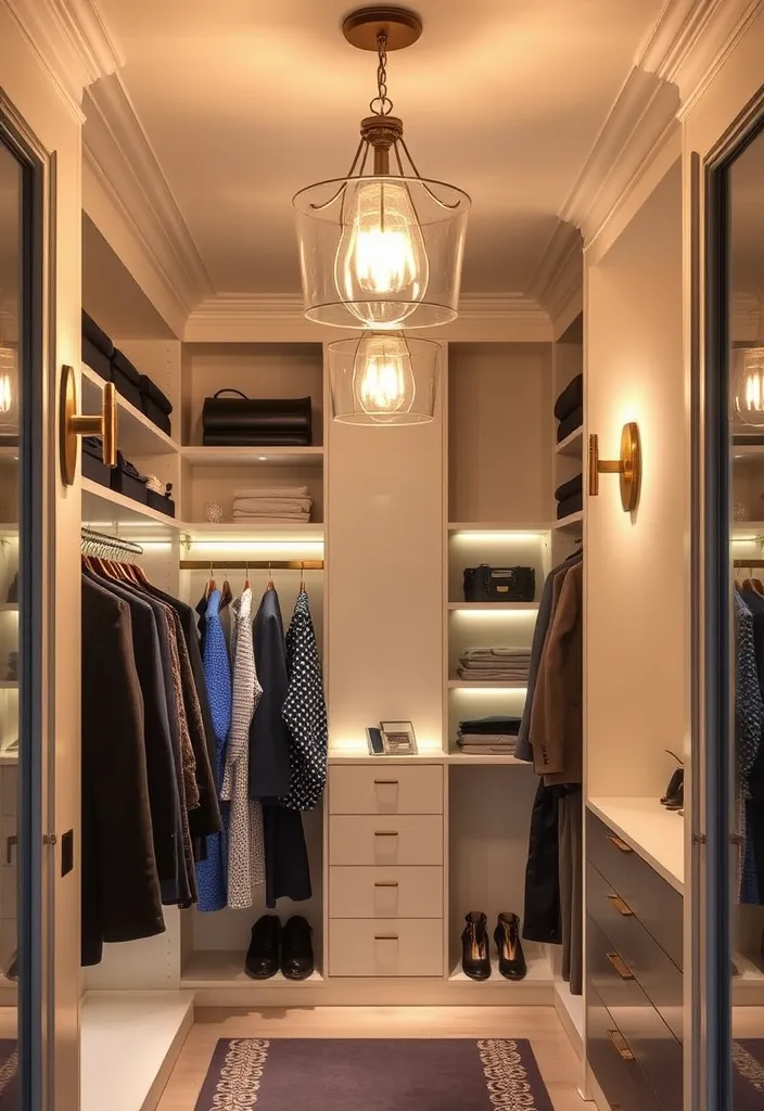 21 Glamorous Walk-In Closet Ideas That'll Make You Swoon! - 11. Elegant Lighting Solutions