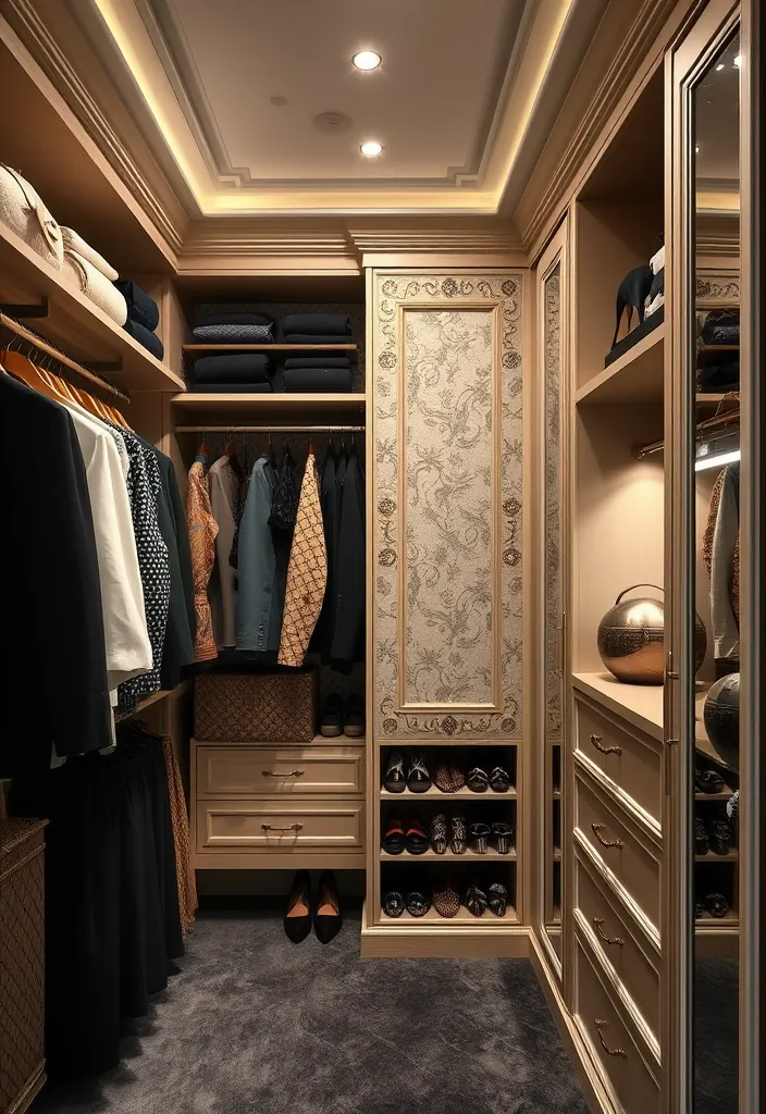 21 Glamorous Walk-In Closet Ideas That'll Make You Swoon! - 14. Textured Walls and Accents