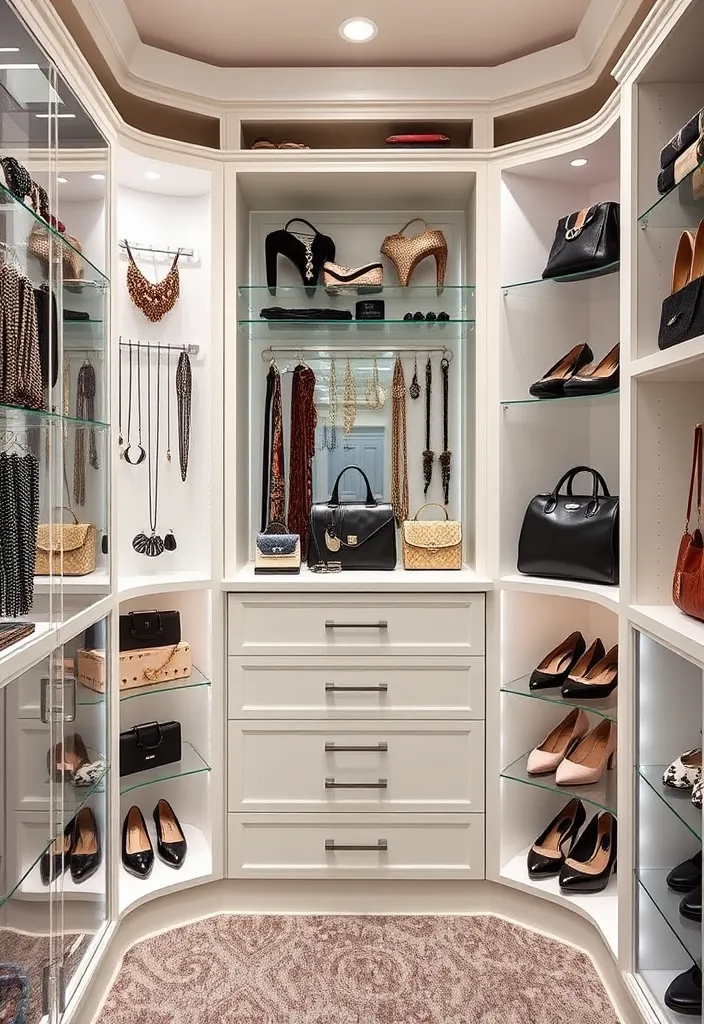 21 Glamorous Walk-In Closet Ideas That'll Make You Swoon! - 17. Fashion-Forward Accessory Displays