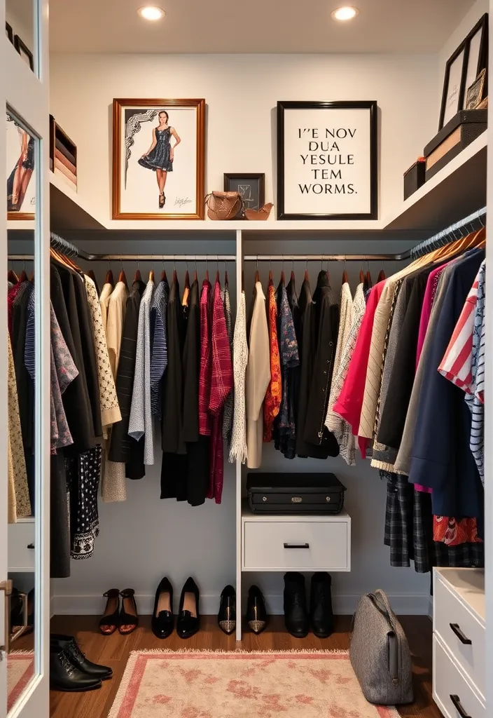 21 Glamorous Walk-In Closet Ideas That'll Make You Swoon! - 18. Elegant Wall Art