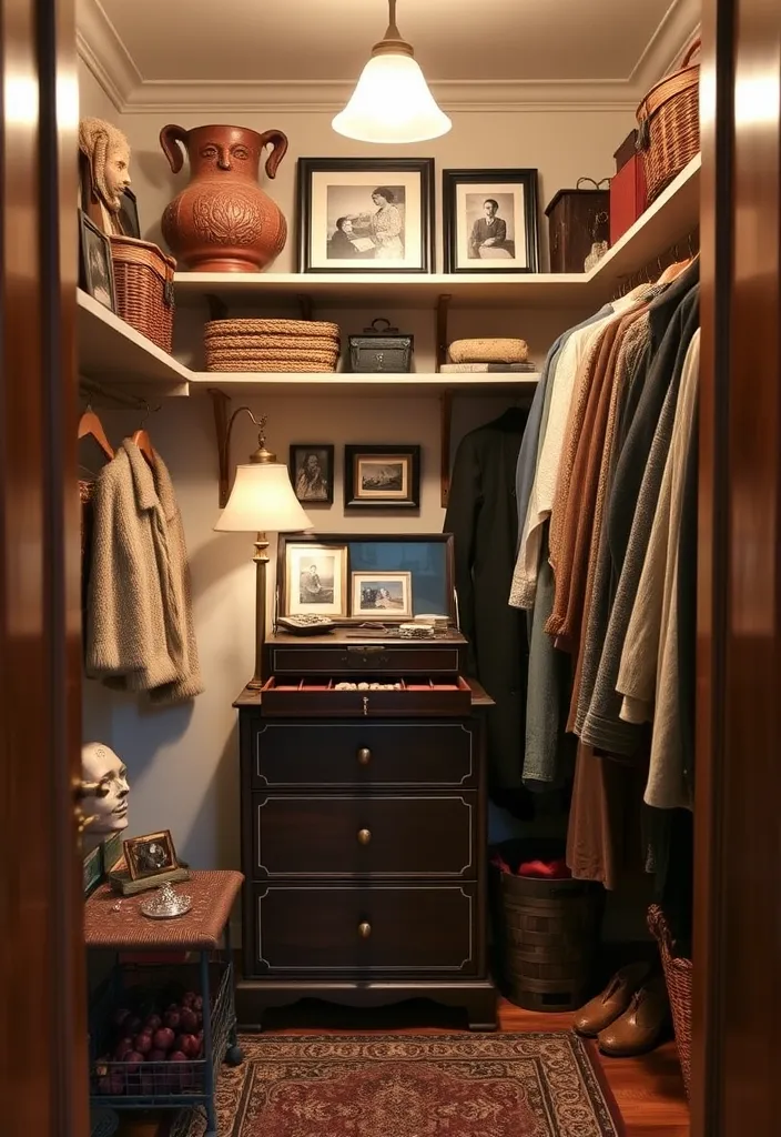 21 Glamorous Walk-In Closet Ideas That'll Make You Swoon! - 20. Personal Touch with Family Heirlooms