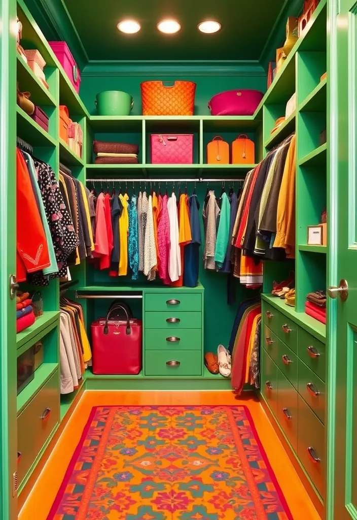 21 Glamorous Walk-In Closet Ideas That'll Make You Swoon! - 3. Bold Color Palette