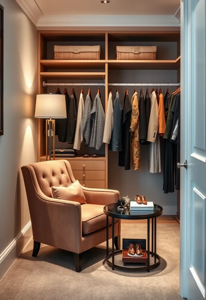 21 Glamorous Walk-In Closet Ideas That'll Make You Swoon! - 4. Elegant Seating Area