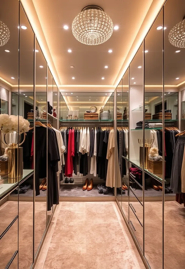 21 Glamorous Walk-In Closet Ideas That'll Make You Swoon! - 6. Mirrored Glamour