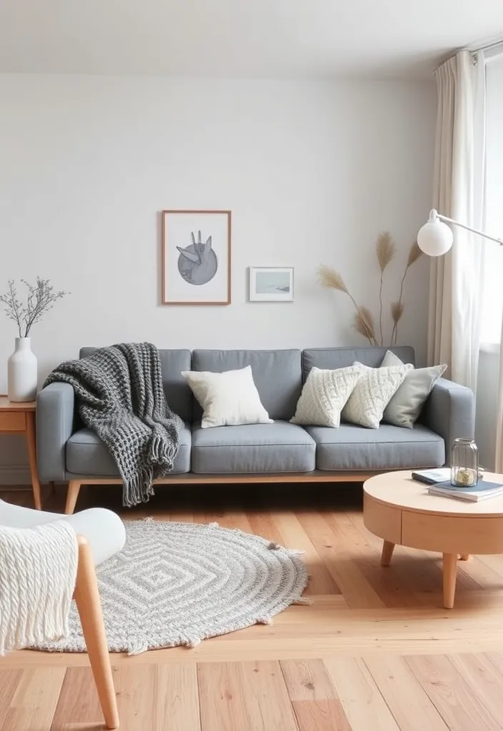 21 Stunning Grey Couch Living Room Ideas That'll Transform Your Space! - 11. Scandinavian Simplicity