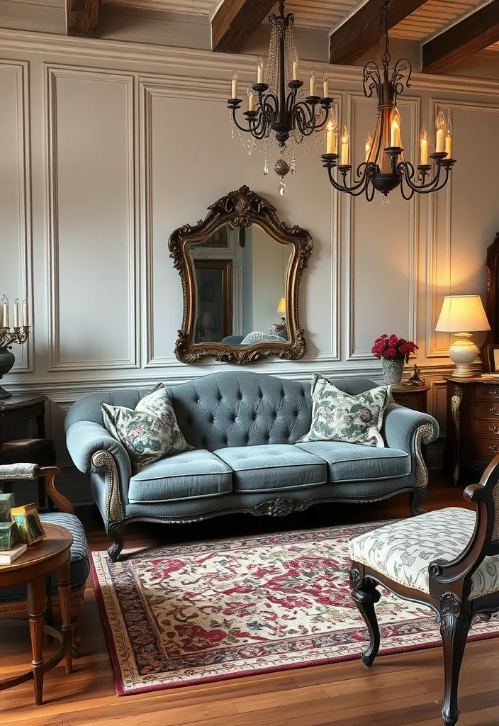 21 Stunning Grey Couch Living Room Ideas That'll Transform Your Space! - 5. Vintage Elegance