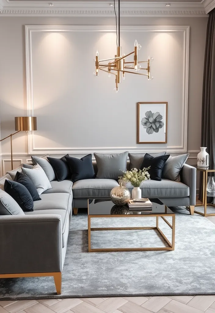 21 Stunning Grey Couch Living Room Ideas That'll Transform Your Space! - 8. Modern Glam