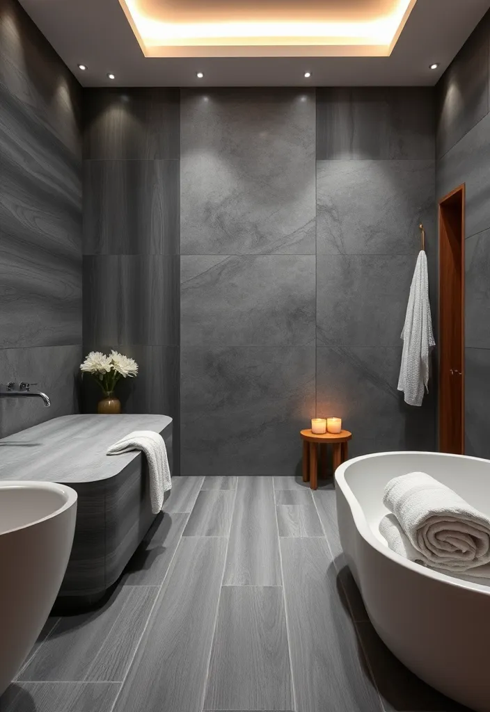 21 Trendy Grey Wood Floor Ideas for Timeless Home Style - 15. Luxurious Spa Bathroom