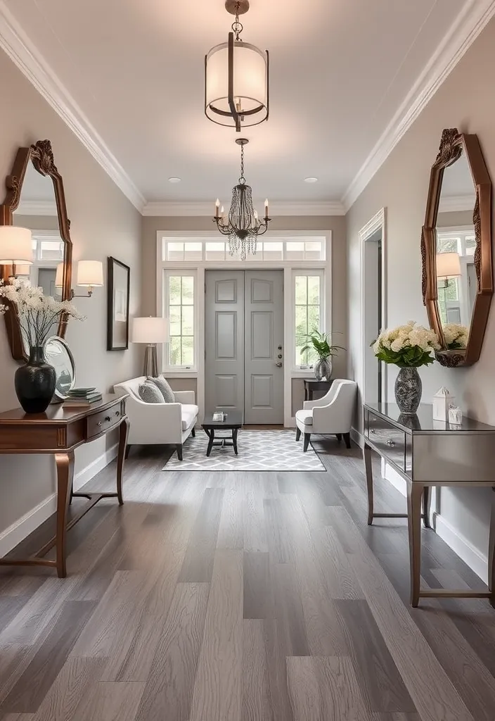 21 Trendy Grey Wood Floor Ideas for Timeless Home Style - 18. Elegant Entryway