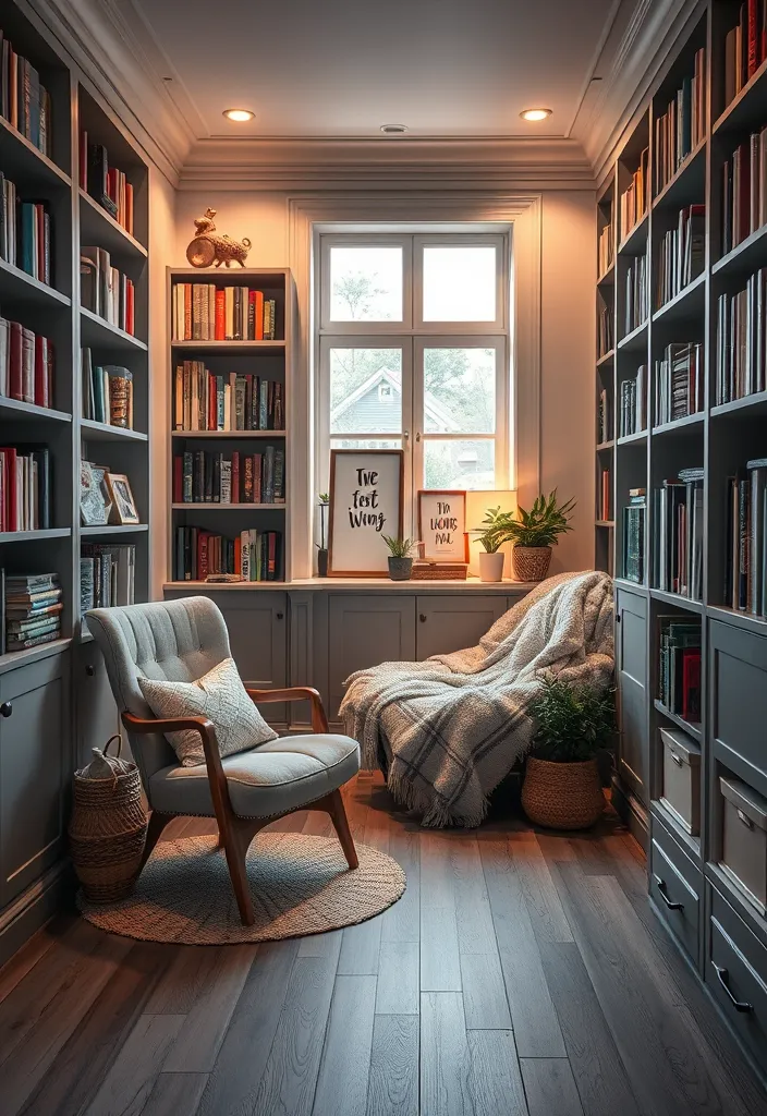 21 Trendy Grey Wood Floor Ideas for Timeless Home Style - 20. Cozy Reading Nook