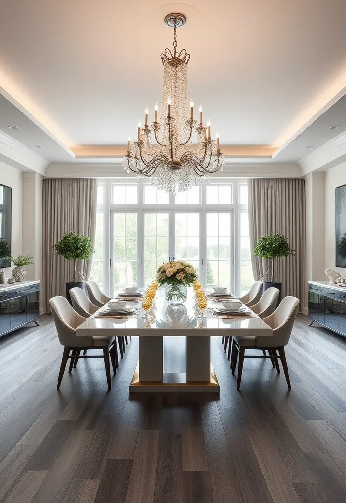 21 Trendy Grey Wood Floor Ideas for Timeless Home Style - 5. Elegant Formal Dining