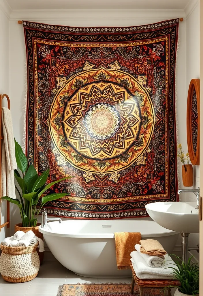 22 Bathroom Wall Decor Ideas That Will Transform Your Space! - 5. Tapestry Art