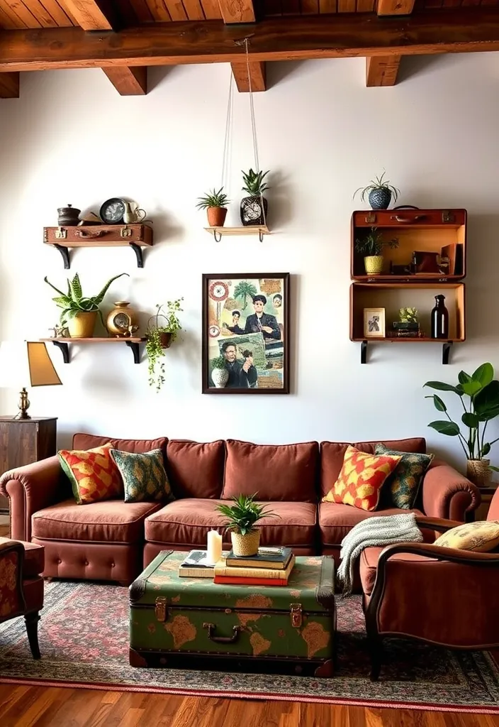 22 Creative Ideas For Decorating a Large Wall That Will Transform Your Space! - 21. Vintage Suitcases Display