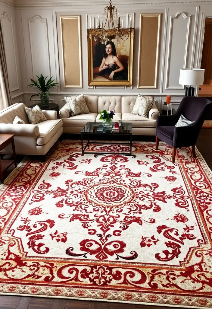 22 Glam Living Room Ideas to Dazzle and Inspire - 7. Elegant Area Rugs