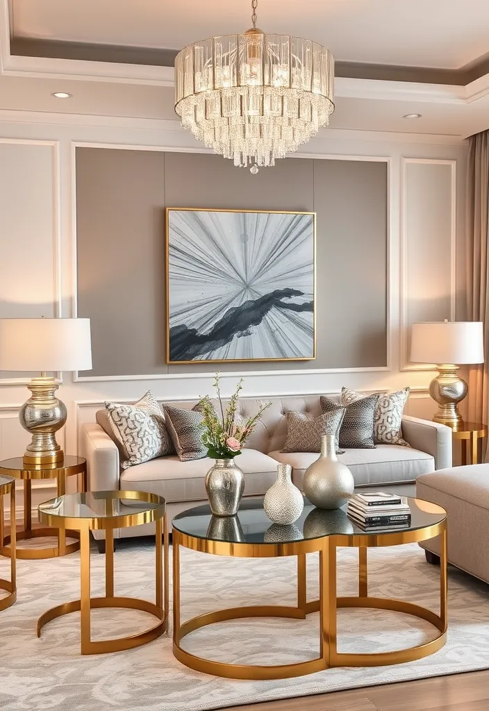 22 Glam Living Room Ideas to Dazzle and Inspire - 9. Metallic Accents