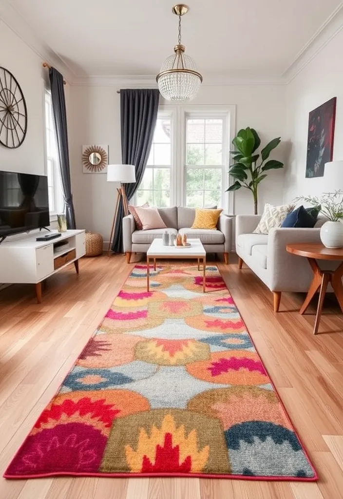 22 Modern Living Room Rugs That Will Leave Your Guests in Awe! - 13. Statement Runner Rugs