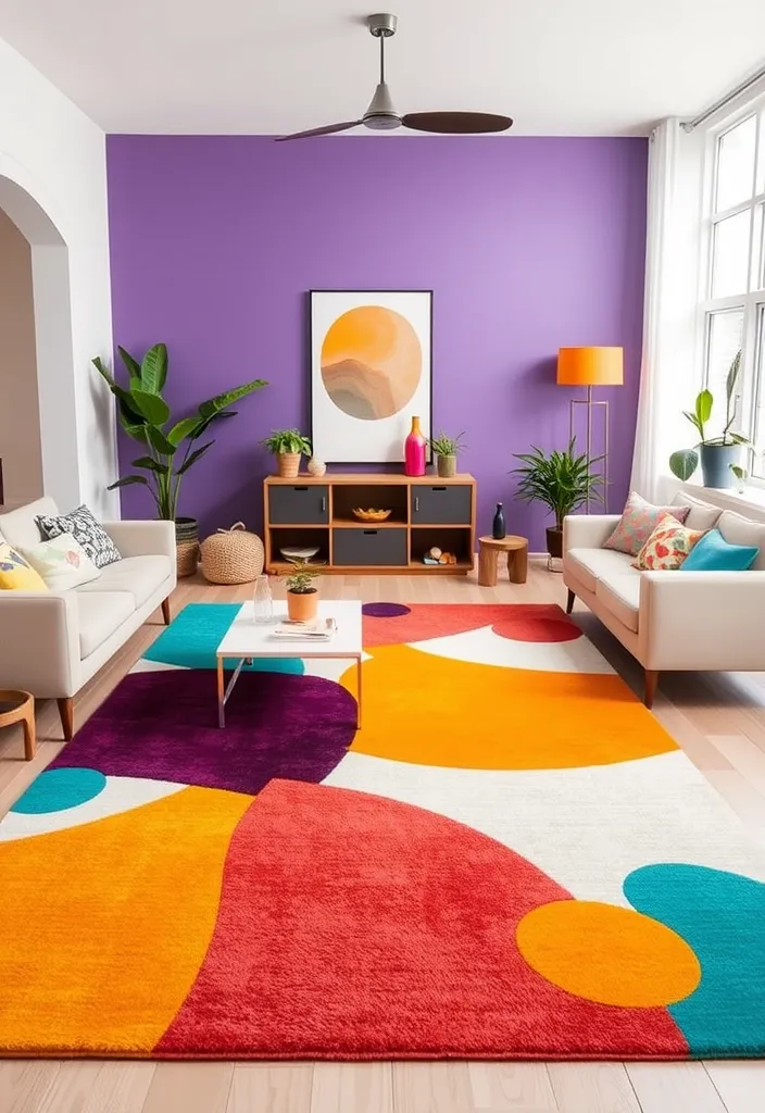 22 Modern Living Room Rugs That Will Leave Your Guests in Awe! - 3. Bold and Bright Colors