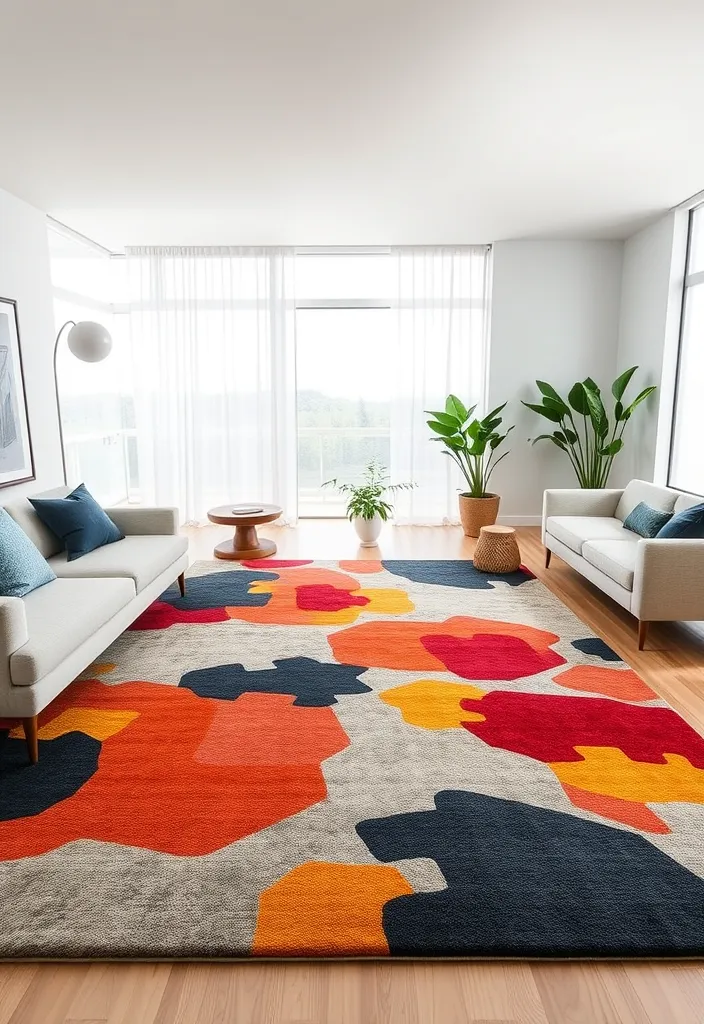 22 Modern Living Room Rugs That Will Leave Your Guests in Awe! - 7. Artistic Expression with Abstract Rugs