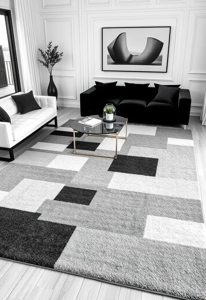 22 Modern Living Room Rugs That Will Leave Your Guests in Awe! - 8. Monochrome Magic