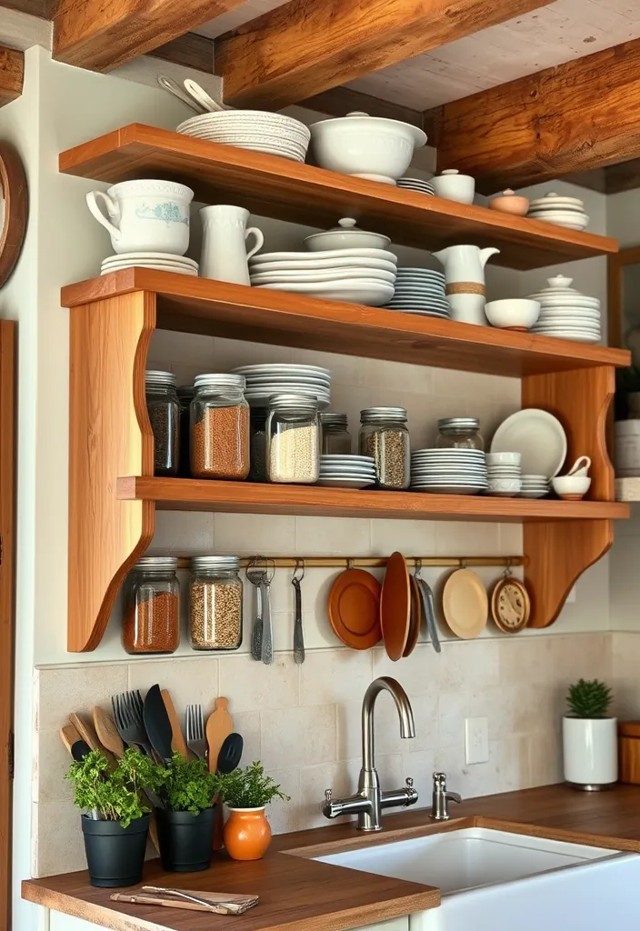 22 Open Shelf Decor Ideas That Will Transform Your Kitchen into a Stylish Oasis! - 1. Rustic Farmhouse Charm