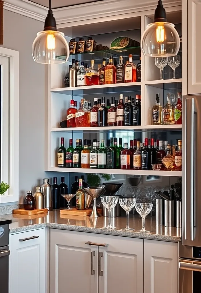 22 Open Shelf Decor Ideas That Will Transform Your Kitchen into a Stylish Oasis! - 21. Open Shelf Bar