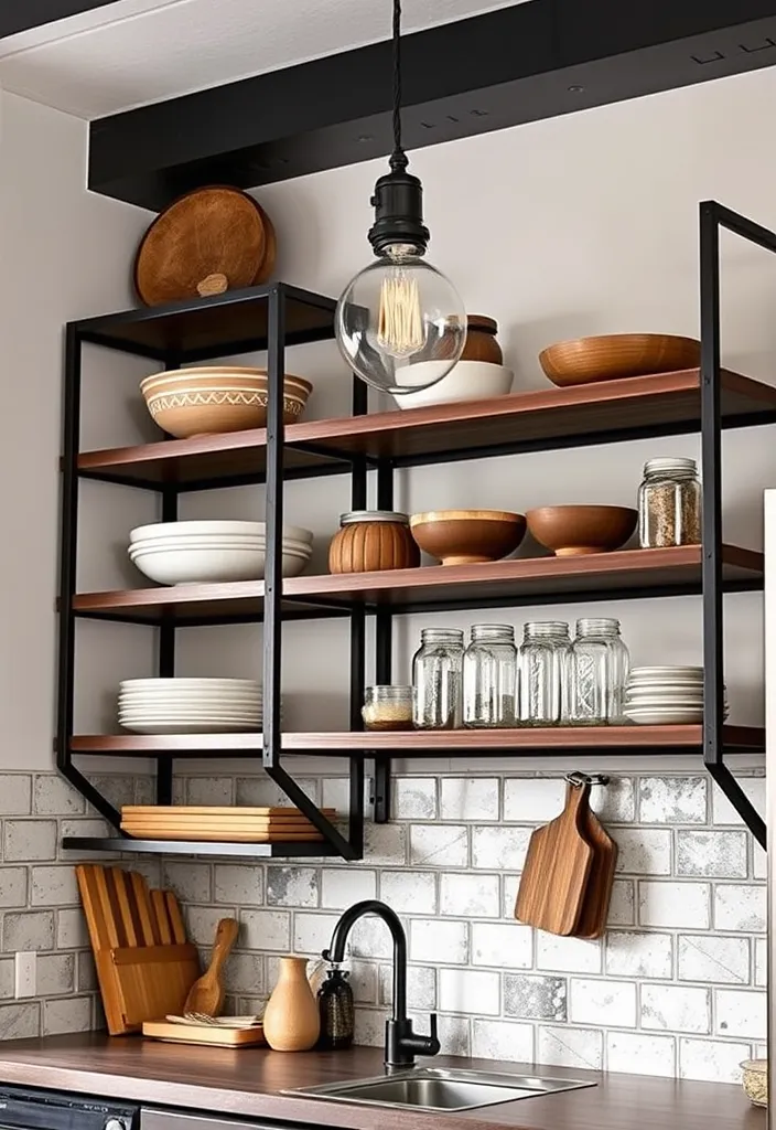 22 Open Shelf Decor Ideas That Will Transform Your Kitchen into a Stylish Oasis! - 7. Industrial Chic