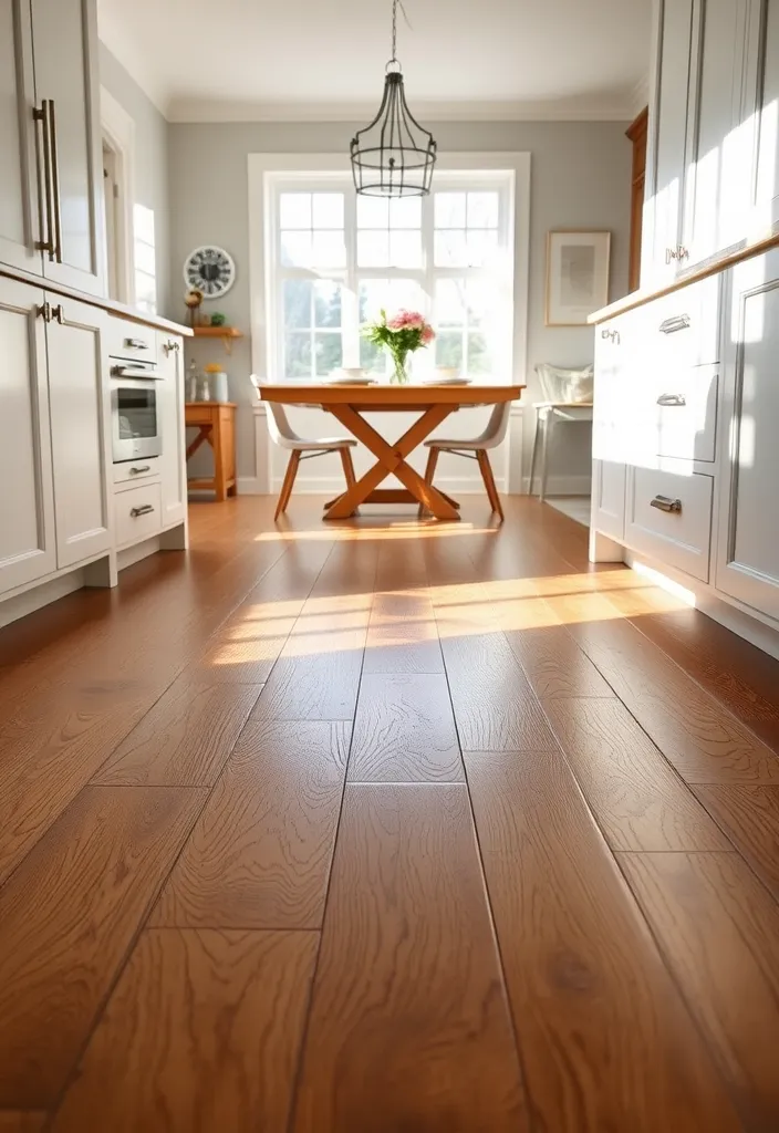 22 Stunning Flooring Ideas That Will Complement Your White Kitchen Cabinets Perfectly! - 1. Classic Hardwood Flooring