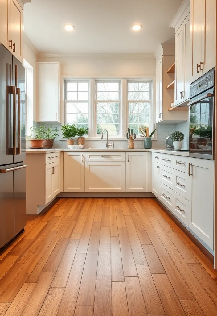 22 Stunning Flooring Ideas That Will Complement Your White Kitchen Cabinets Perfectly! - 10. Warm Bamboo Flooring