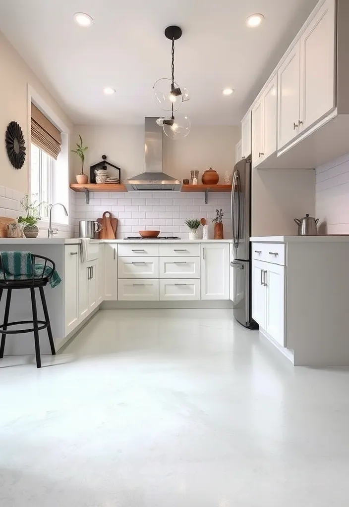 22 Stunning Flooring Ideas That Will Complement Your White Kitchen Cabinets Perfectly! - 13. Unique Painted Concrete