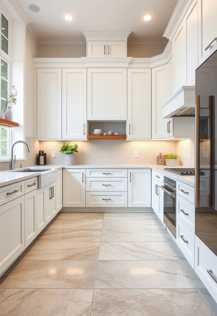 22 Stunning Flooring Ideas That Will Complement Your White Kitchen Cabinets Perfectly! - 18. Natural Stone-Look Porcelain