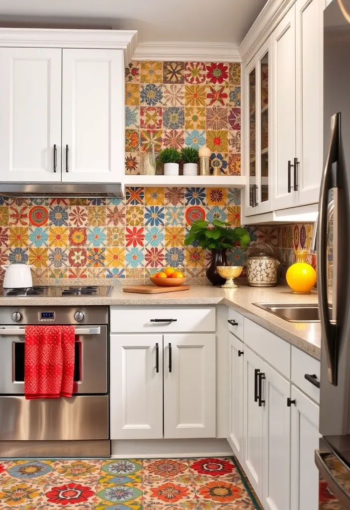 22 Stunning Flooring Ideas That Will Complement Your White Kitchen Cabinets Perfectly! - 19. Eclectic Patterned Tiles