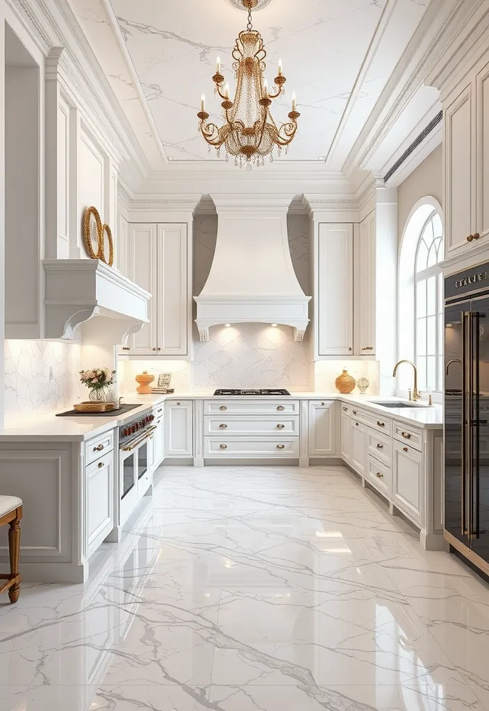 22 Stunning Flooring Ideas That Will Complement Your White Kitchen Cabinets Perfectly! - 6. Timeless Marble Flooring