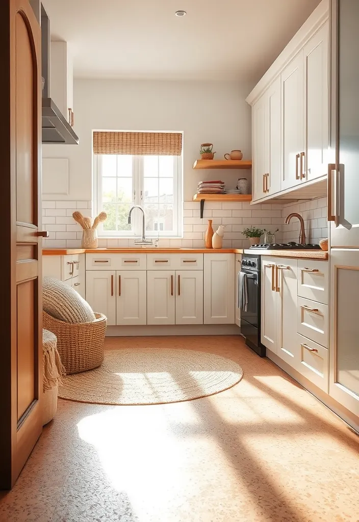 22 Stunning Flooring Ideas That Will Complement Your White Kitchen Cabinets Perfectly! - 7. Cozy Cork Flooring