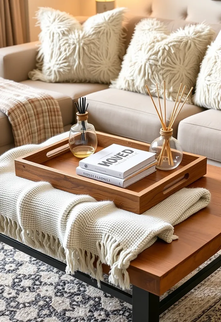 22 Versatile Tray Decor Ideas to Revitalize Any Room in Your Home - 2. Cozy Living Room Layers