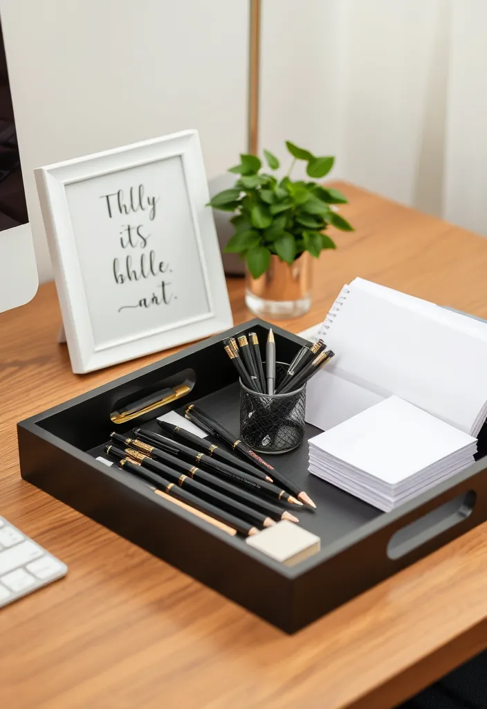 22 Versatile Tray Decor Ideas to Revitalize Any Room in Your Home - 6. Functional Office Organization