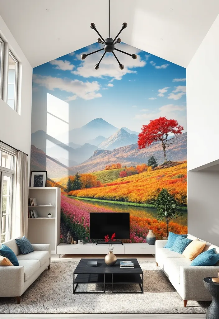 23 Breathtaking High Ceiling Living Room Ideas That Will Leave You Speechless! - 9. Artistic Wall Murals