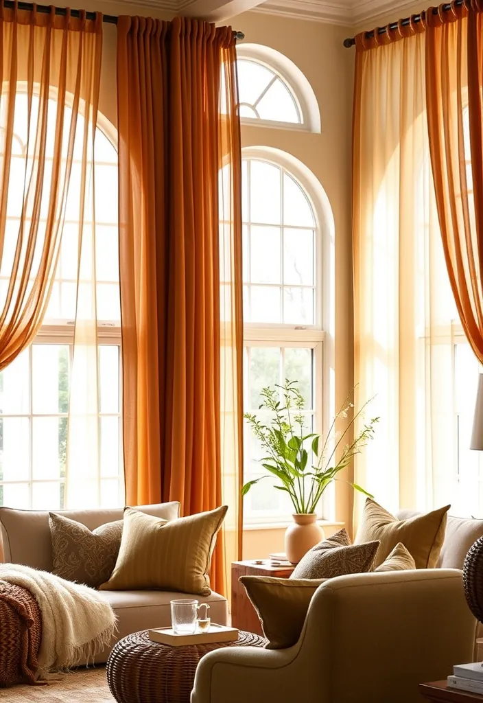 23 Earthy Living Room Ideas to Create a Cozy Escape You’ll Love! - 15. Soft Window Treatments